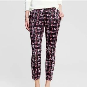 Banana Republic Hampton Fit Crop Ankle Pant Pink  Black Print Sz 0